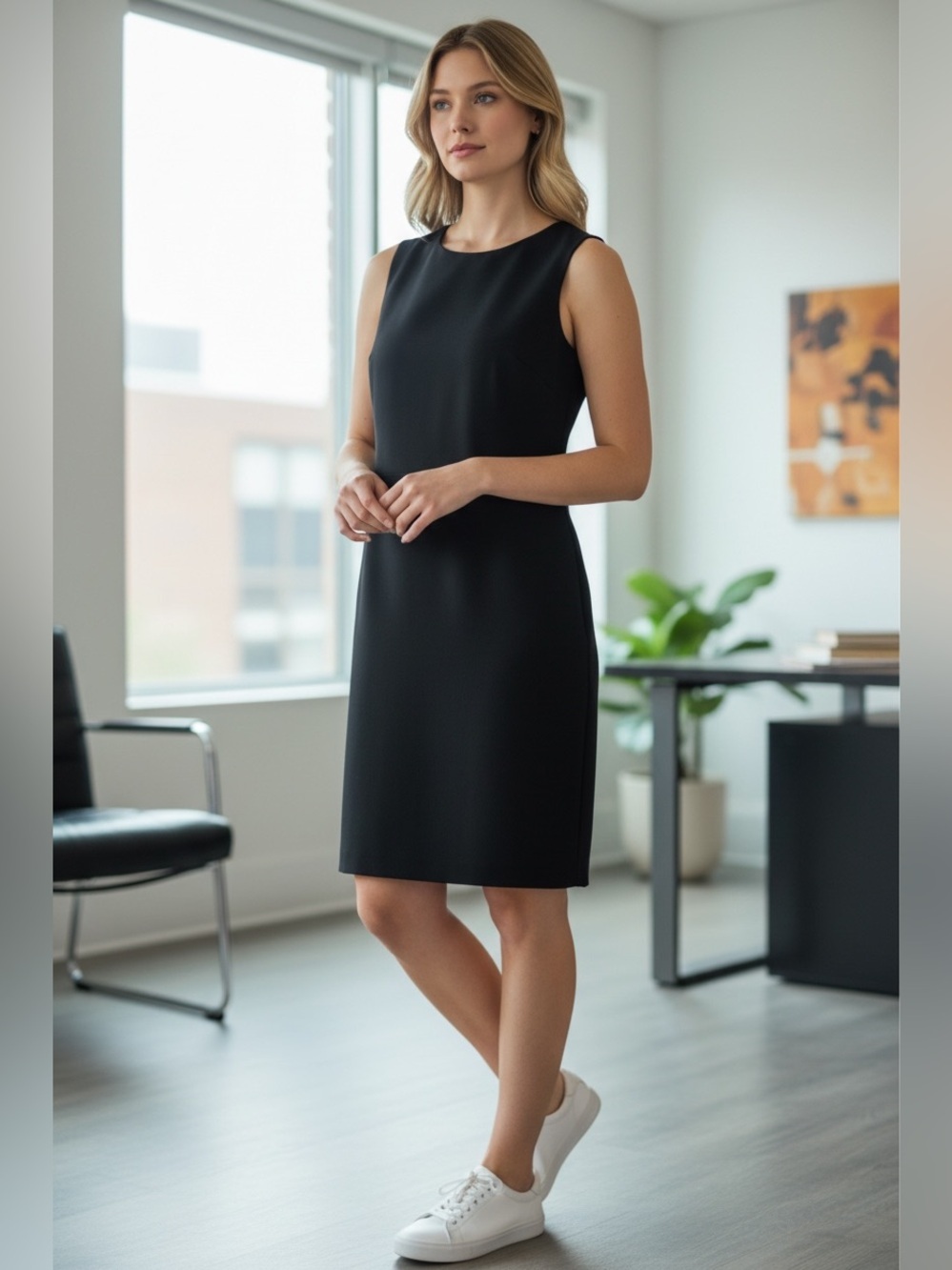 Talbots Black Dress Linen Sleeveless Straight Shift Capsule Minimalist Work 10P